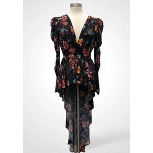 A. Calvin By Flying Tomato Asymmetrical Silk Like Top Floral SZ S